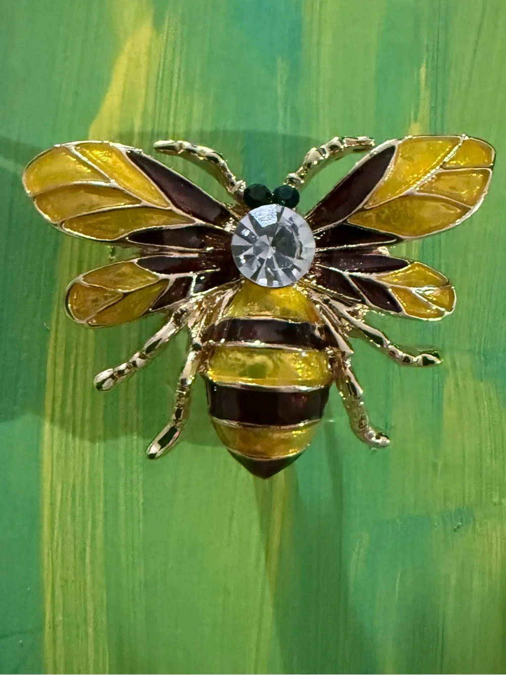 Gold-Tone Yellow & Black Bee Brooch with Crystal Accent